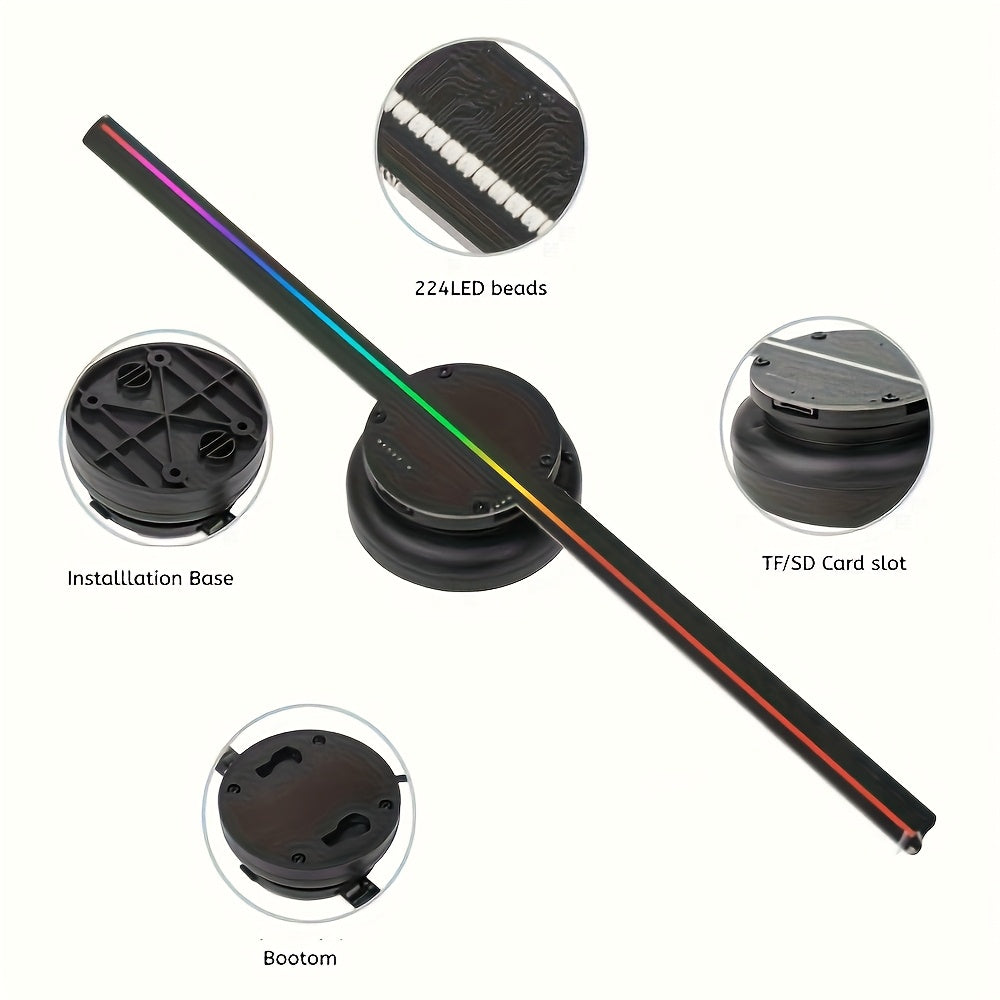 Portable 16.1-inch 3D Holographic Projector Fan - 224 LED Holographic Display with 700 Video Library, - Plug & Play for Parties, Retail Advertising, Events - Compact Holographic Advertising Device with Leaf Blade Mount (No Sc