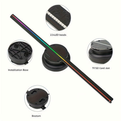 Portable 16.1-inch 3D Holographic Projector Fan - 224 LED Holographic Display with 700 Video Library, - Plug & Play for Parties, Retail Advertising, Events - Compact Holographic Advertising Device with Leaf Blade Mount (No Sc