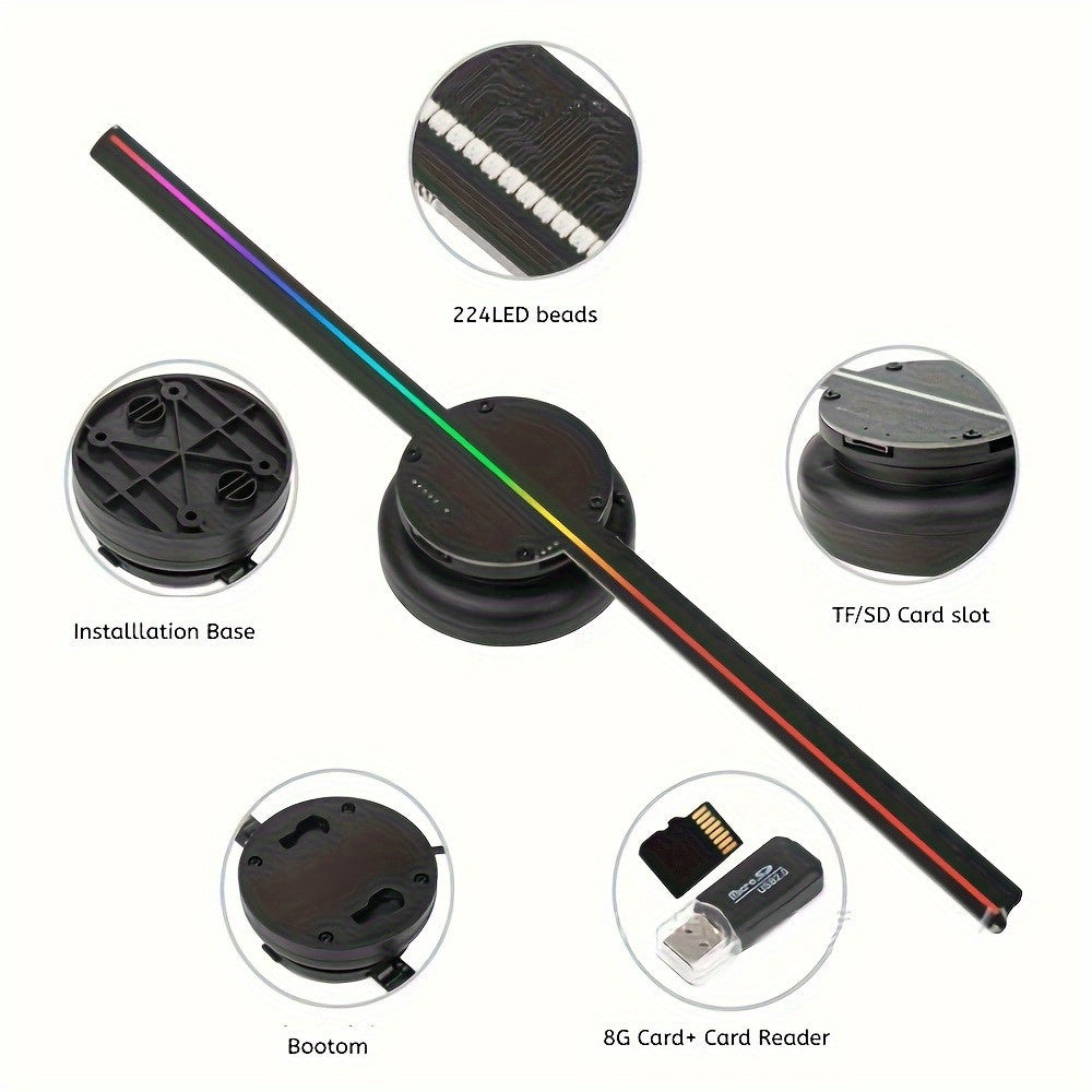 Portable 16.1-inch 3D Holographic Projector Fan - 224 LED Holographic Display with 700 Video Library, - Plug & Play for Parties, Retail Advertising, Events - Compact Holographic Advertising Device with Leaf Blade Mount (No Sc