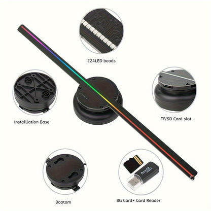 Portable 16.1-inch 3D Holographic Projector Fan - 224 LED Holographic Display with 700 Video Library, - Plug & Play for Parties, Retail Advertising, Events - Compact Holographic Advertising Device with Leaf Blade Mount (No Sc