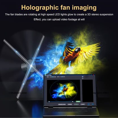 Portable 16.1-inch 3D Holographic Projector Fan - 224 LED Holographic Display with 700 Video Library, - Plug & Play for Parties, Retail Advertising, Events - Compact Holographic Advertising Device with Leaf Blade Mount (No Sc