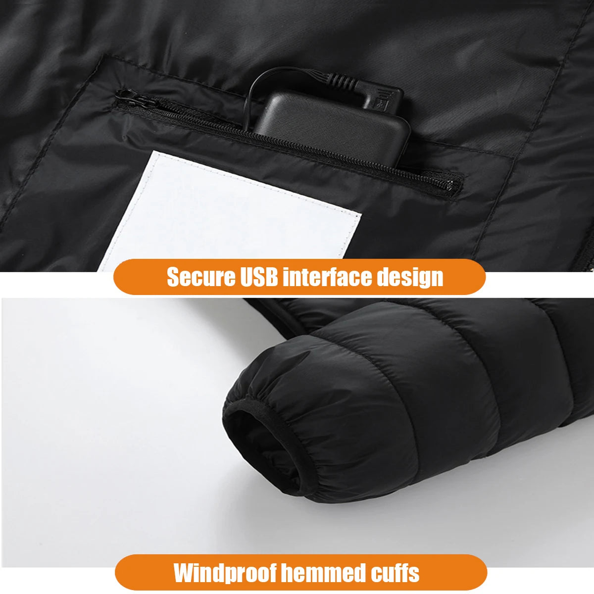 Heated Jacket, Men's and Women's Winter Warm Jacket, Smart USB Electric Heated Jacket with 9 Carbon Fiber Heating Pads
