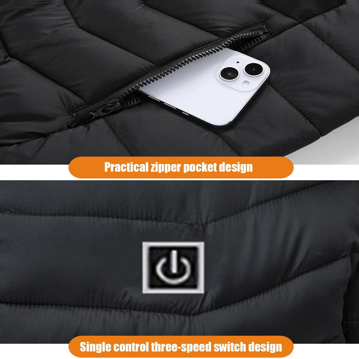 Heated Jacket, Men's and Women's Winter Warm Jacket, Smart USB Electric Heated Jacket with 9 Carbon Fiber Heating Pads