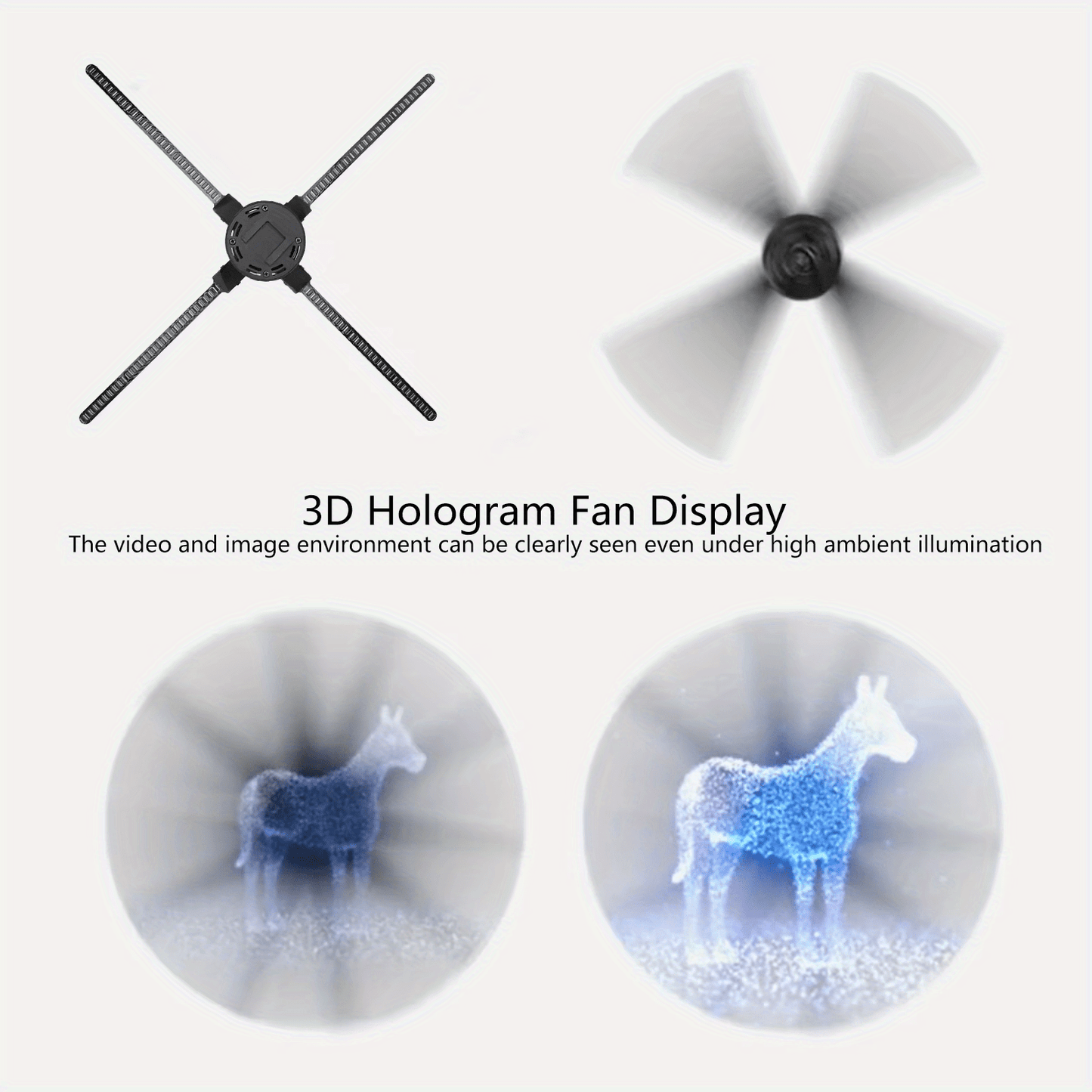 Portable 16.1-inch 3D Holographic Projector Fan - 224 LED Holographic Display with 700 Video Library, - Plug & Play for Parties, Retail Advertising, Events - Compact Holographic Advertising Device with Leaf Blade Mount (No Sc