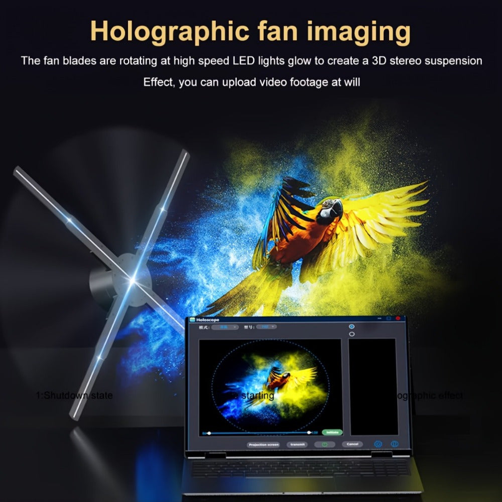 Portable 16.1-inch 3D Holographic Projector Fan - 224 LED Holographic Display with 700 Video Library, - Plug & Play for Parties, Retail Advertising, Events - Compact Holographic Advertising Device with Leaf Blade Mount (No Sc